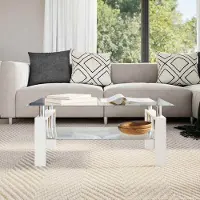 Prolenta Table basse exclusive, blanche et transparente, dimensions 95x55x40 cm, en verre trempé