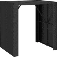 Syfax Table de bar et dessus en verre noir 105x80x110 cm poly rotin