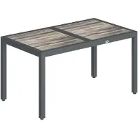 SUCCESS COURIER Table de jardin PSPC en acier aspect bois, 140 x 80 x 72 cm, 4 à 6 personnes, gris foncé, résistante aux intempéries, pieds réglables, plateau facile d'entretien