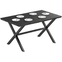 SUCCESS COURIER Table de jardin pour 6 personnes, lames en PEHD aspect bois, 150 x 90 x 74 cm, noir – résistante aux intempéries, structure métallique thermolaquée, pieds en X renforcés