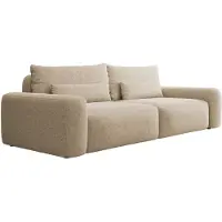 Selsey Carnos - Canapé-lit 3 places, tissu chenille beige, pieds noirs