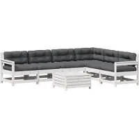 Syfax Salon de jardin 7 pcs avec coussins blanc bois de pin massif