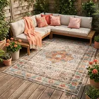 FRAAI Tapis d'intérieur et d'extérieur | kairo Medallion Crème/Multicolore | 80x150cm | Crème | Rectangulaire | Tapis