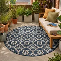 FRAAI Tapis d’extérieur rond – Rio Flower Bleu | Ø 160cm | Bleu | Rond | Tapis