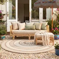 FRAAI Tapis d’extérieur rond en jute – Nusa Medallion Beige/Crème | Ø 140cm | Beige | Rond | Tapis
