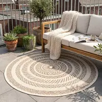 FRAAI Tapis d'extérieur rond en jute | Nomad Aztec Crème | Ø 120cm | Crème | Rond | Tapis d'extérieur