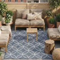 FRAAI Tapis d'extérieur géométrique – Faro Ripple Blue | 120x170cm | Bleu | Rectangulaire | Tapis d'extérieur