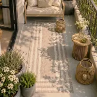 FRAAI Tapis de balcon | Sierra Frame Beige/Crème | 80x300cm | Crème | Tapis de couloir | Tapis