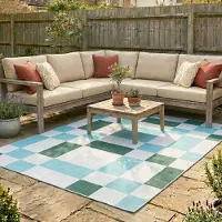 FRAAI Tapis d'intérieur et d'extérieur rétro | Pop Cubes Vert | 200x290cm | Vert | Rectangulaire | Tapis