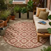 FRAAI Tapis d’extérieur rond – Rio Flower Rose | Ø 230 cm | Rond | Tissage plat