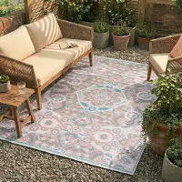 FRAAI Tapis d'extérieur bohème | Vedra Medallion Rose | 200x290cm | Rose | Rectangulaire | Tapis d'extérieur