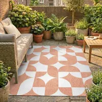 FRAAI Tapis d'extérieur abstrait | Groovy Tiles Terracotta | 230x330cm | Terracotta | Rectangulaire | Tapis d'extérieur