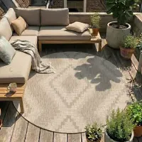 FRAAI Tapis d'extérieur en jute rond | Atlas Diamond Marron/Crème | Ø 120cm | Crème | Rond | Tapis d'extérieur