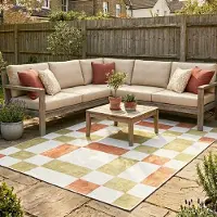 FRAAI Tapis d'intérieur et d'extérieur rétro | Pop Cubes terra | 120x170cm | Terracotta | Rectangulaire | Tapis