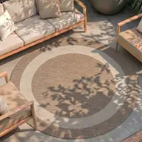 FRAAI Tapis d'intérieur et d'extérieur rond | Sierra Border Beige/Crème | Ø 200cm | Beige | Rond | Tapis