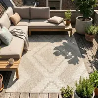 FRAAI Tapis d'extérieur en jute | Atlas Diamond Marron/Crème | 120x170cm | Crème | Rectangulaire | Tapis d'extérieur