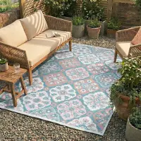 FRAAI Tapis d'extérieur bohème | Vedra Tile Bleu | 160x230cm | Bleu | Rectangulaire | Tapis d'extérieur