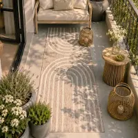 FRAAI Tapis de balcon - Sierra Arches Beige/Crème | 80x200 cm | Tapis de couloir | Tissage plat