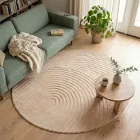 FRAAI Tapis scandinave rond | Charm Curves Beige | Ø 200cm | Beige | Rond | Tapis