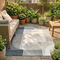 FRAAI Tapis d'extérieur abstrait | Groovy Shapes Vert | 230x330cm | Bleu | Rectangulaire | Tapis d'extérieur