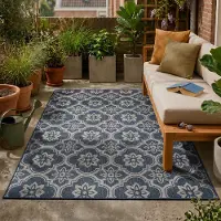 FRAAI Tapis d’extérieur – Rio Flower Bleu | 140x200cm | Bleu | Rectangulaire | Tapis