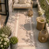 FRAAI Tapis de balcon | Sierra Border Beige/Crème | 80x180cm | Crème | Tapis de couloir | Tapis