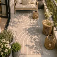 FRAAI Tapis de balcon | Sierra Curves Beige/Crème | 80x200cm | Crème | Tapis de couloir | Tapis