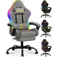 Zaisze Fauteuil gaming, fauteuil de bureau : fauteuil gaming ergonomique avec bande lumineuse LED, fauteuil de course, fauteuil de bureau avec coussin de siège à ressorts et repose-pieds, gris