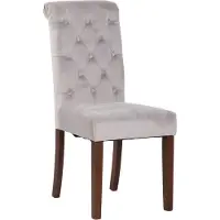 CLP Chaise de salle à manger Lisburn, avec dossier de style Chesterfield, couleur gris, revêtue en velours