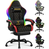 Zaisze Fauteuil gaming, fauteuil de bureau ; fauteuil gaming ergonomique avec bande lumineuse LED, fauteuil de course, fauteuil de bureau avec coussin d'assise à ressorts et repose-pieds, rouge