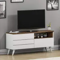 Homidea Meuble TV, meuble bas pour télévision, meuble TV avec 2 portes, design moderne (blanc/noyer)
