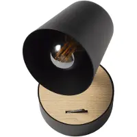 Alpinaluz LIMA Applique murale E27, lampe noire en métal avec détail bois, abat-jour orientable et interrupteur