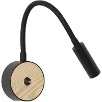 Alpinaluz Applique murale OAKEN LED de 3W avec col de cygne flexible, lampe de lecture avec base imitation bois et interrupteur, lampe de chevet noire pour chambre à coucher