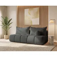 Besilio Petit canapé-lit 207 cm Glomi - Canapé avec fonction sommeil et espace de rangement pour le linge, Bouclé - Gris foncé & Quelle 92