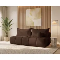 Besilio Petit canapé-lit 207 cm Glomi - Canapé avec fonction sommeil et espace de rangement pour le linge, Bouclé - Marron & Quelle 25