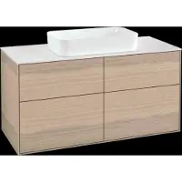 Villeroy & Boch Finion meuble sous lavabo, 4 tiroirs, lavabo au centre, sans trou pour robinetterie, 1200x603x501mm, Glass White Matt, F67100PC
