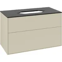 Villeroy & Boch Finion meuble sous lavabo, 2 tiroirs, lavabo au centre, sans trou pour robinetterie, 1000x603x501mm, Glass Black Matt, F64200HJ