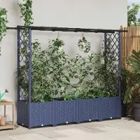 Prolenta Maison Exclusive - Jardinière surélevée avec treillis et toit, couleur gris, dimensions 203 x 40 x 136 cm, en polypropylène