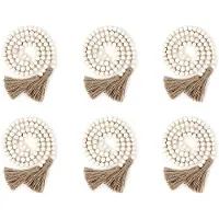Semoic 6X Guirlande de Perles en Bois avec Glands, Perles de Ferme Rustique Pays DéCor PrièRe Boho Perles Tenture Murale DéCoration Bois Couleur