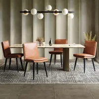 Sweiko 4 chaises de salle à manger, chaises de salle à manger en PU, coussins double épaisseur, confortables et douces, adaptées aux salles à manger, salons, cafés, style moderne, marron