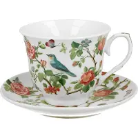 DUO sp. z o.o. Collection DUO CROCUS Tasse 250 ml BIRDS ON A BRANCH avec soucoupe, porcelaine New Bone China