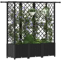 vidaXL Jardinière surélevée avec treillis et toit, noire, 163,5 x 40 x 136 cm, en PP