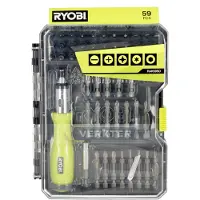 Ryobi - Coffret 59 accessoires vissage - boulonnage PH / PZ / SL / HEX / TX avec tournevis à cliquet - RAK59SD