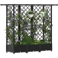 vidaXL Jardinière surélevée avec treillis et toit, noir, 164 x 40 x 123 cm, PP