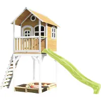 Axi Romy Maison Enfant Avec Bac À Sable & Toboggan Vert Clair | Aire De Jeux Pour L'Extérieur En Blanc & Marron| Maisonnette / Cabane De Jeu En Bois