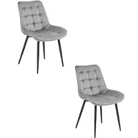 Leobert Chaise - - Bera - Velours Gris Clair/Pieds Noirs - 54 X 60 X 88 Cm - Lot De 2