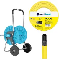 Cellfast Chariot dévidoir Aluplus 1/2" 60 m + tuyau d'arrosage Plus 1/2" 25 m