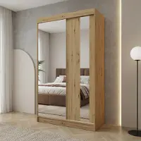 Beautysofa Armoire suspendue GAJA, 120 cm, armoire de chambre à coucher avec miroir, 2 portes, modèle Artisan/Artisan avec deux tiroirs intégrés
