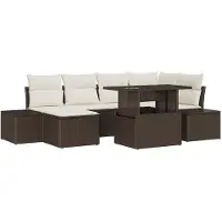 vidaXL Ensemble de canapé de jardin avec coussins 7 pcs brun et crème
