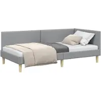 vidaXL Cadre de lit d'angle gris clair 90 cm x 200 cm Tissu et contreplaqué